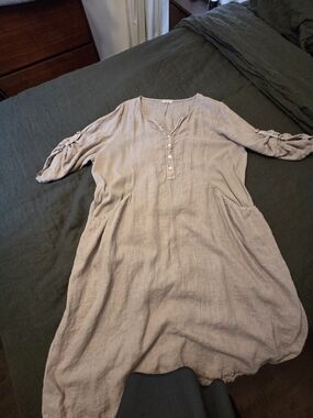 Italian Taupe Linen Dress 2xl